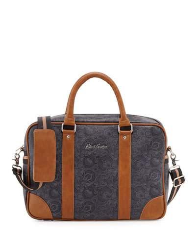 Faux-leather Messenger Briefcase Bag, Black Paisley