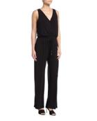 Sleeveless Drawstring Jumpsuit W/mesh Inset, Black