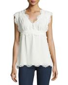 Sleeveless Blouse With Lace Trim, Ivory