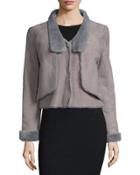 Long-sleeve Shearling Short Jacket, Charcoal