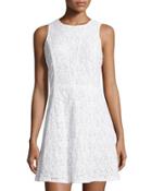 Sleeveless Lace A-line Dress, White