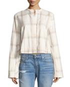Wide-sleeve Grid-print Cropped Cotton