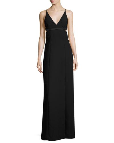 Sleeveless Open-back Crepe Bralette Dress, Black