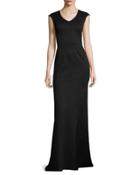 Sleeveless Solid Column Gown, Black
