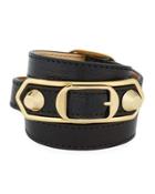 Metallic Edge Leather Wrap Bracelet, Black/gold