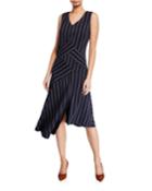 Ashlena Striped Asymmetric Sleeveless Drapey Dress