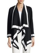 Double-knit Drape-front Cardigan, Black/white