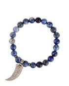 Blue Agate & Diamond Beaded Stretch Bracelet