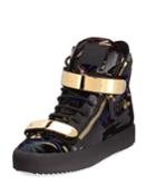 Men's Floral Brocade Velvet Double-bar High-top