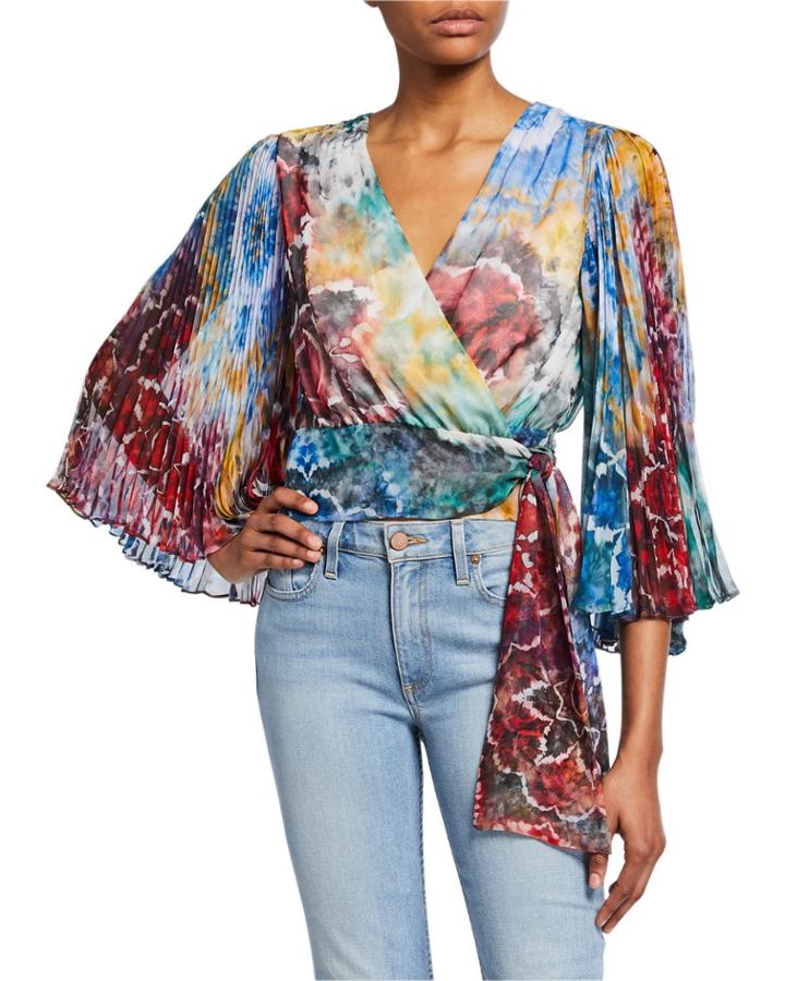 Bray Pleated-sleeve Wrap Top