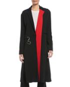 Notched-lapel Colorblocked Stretch-cady Midi Coat W/ Twisted Hardware