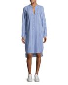 Striped Chambray Button-front Tunic, Blue/white