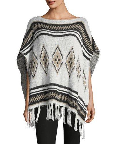 Aztec Fuzzy Fringe Poncho