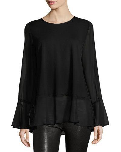 Bell-sleeve Sheer Peplum Top