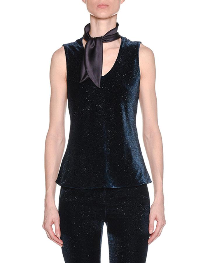 V-neck Sleeveless Glitter Velvet W/