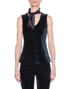 V-neck Sleeveless Glitter Velvet W/