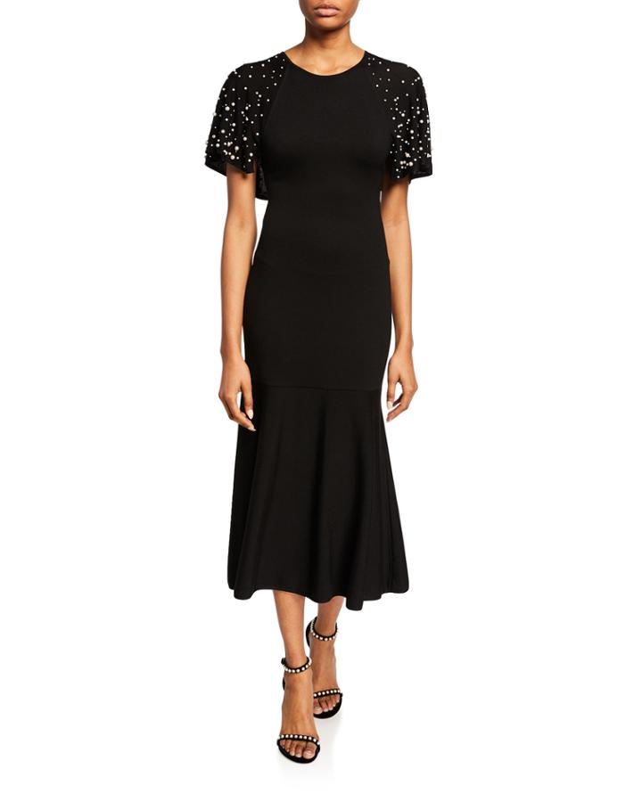 Pearl Embellished Cape Dress