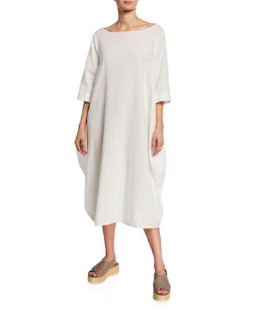 Boat-neck 3/4-sleeve Cocoon Dress W/ Pockets