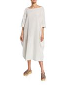 Boat-neck 3/4-sleeve Cocoon Dress W/ Pockets