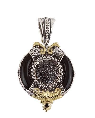 Asteri Ornate Round Pendant W/ Pave Black Diamonds & Onyx Inlay