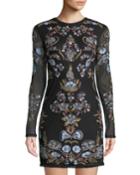 Royale Embroidered Long-sleeve Bodycon Dress
