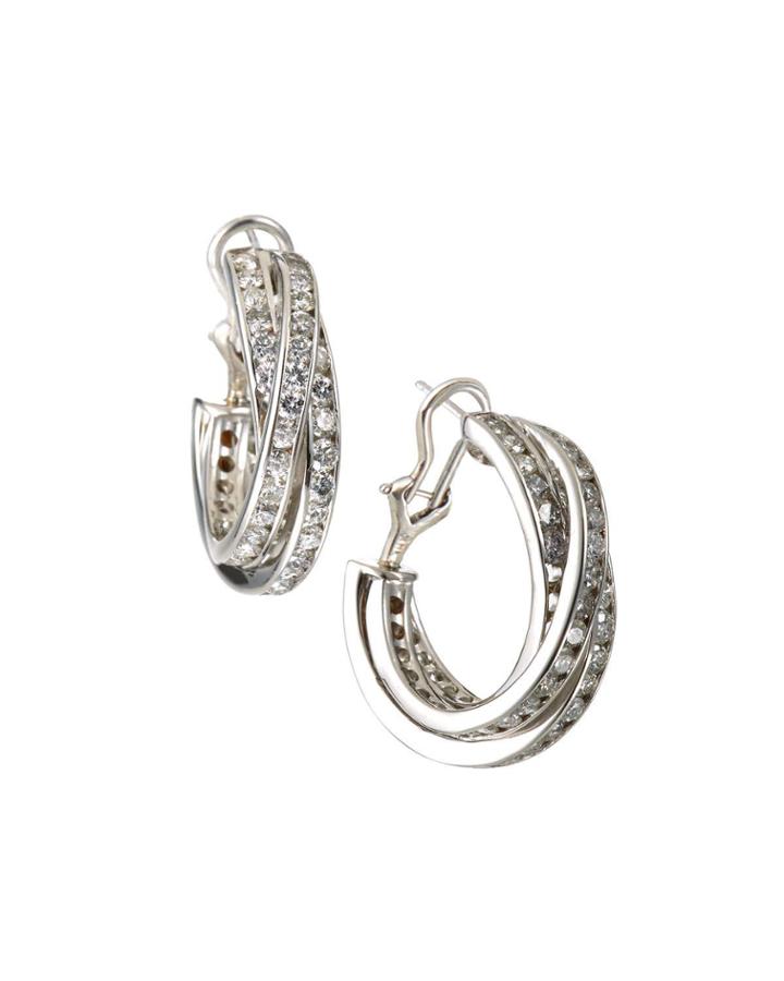 14k White Gold Twisted Diamond Hoop Earrings