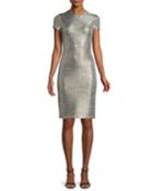Delora Fitted Metallic Short-sleeve Cocktail Dress