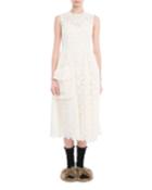 Sleeveless Organdy Lace Midi Dress, Ivory