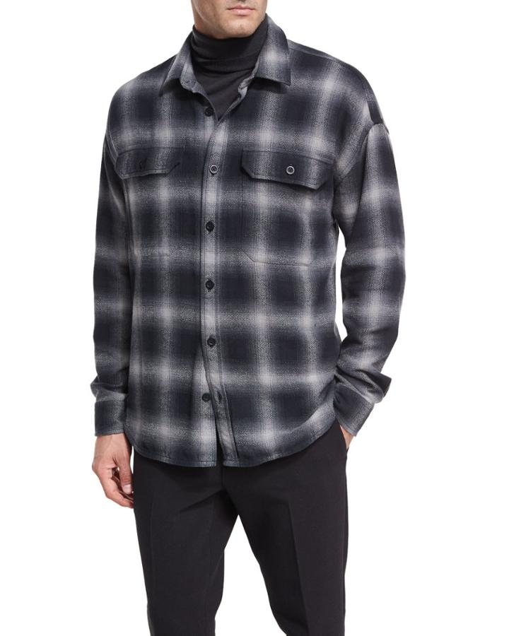 Ombre Buffalo Plaid Cotton Overshirt