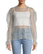 Sheer Bell-cuff Polka-dot Blouse