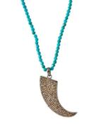 Long Turquoise & Diamond Horn Pendant Necklace