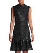 Sequined Mock-neck Sleeveless Cocktail Dress
