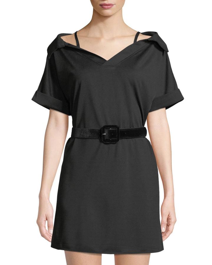 Cold-shoulder Short-sleeve Velvet Belt
