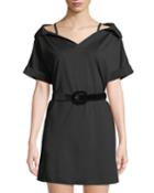 Cold-shoulder Short-sleeve Velvet Belt