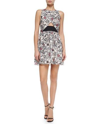 Scroll-print Dress W/ Crisscross Front