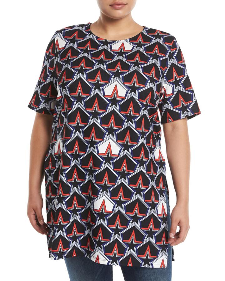 Star-print Short-sleeve Blouse,