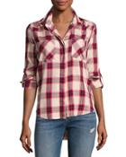 Riley Long-sleeve Button-front Top, Red Pattern