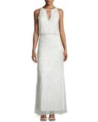 Beaded-pattern Halter Gown