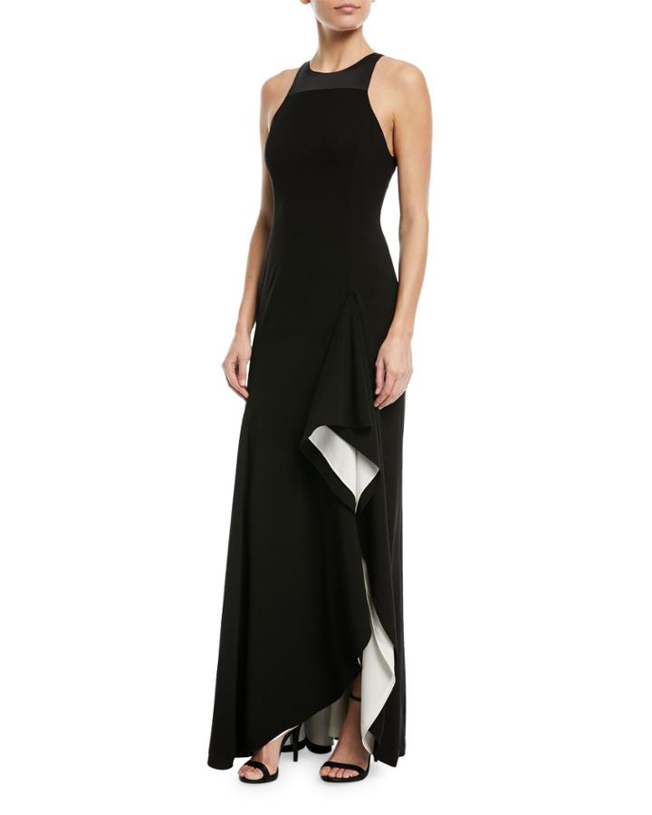 Two-tone Asymmetric Ruffle Gown