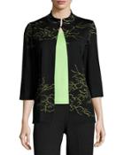 High-neck Embroidered Jacket, Black/green