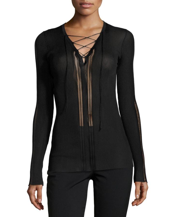 Laced V-neck Sheer-panel