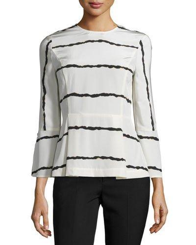 Striped Silk Bell-sleeve Blouse,