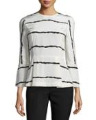 Striped Silk Bell-sleeve Blouse,