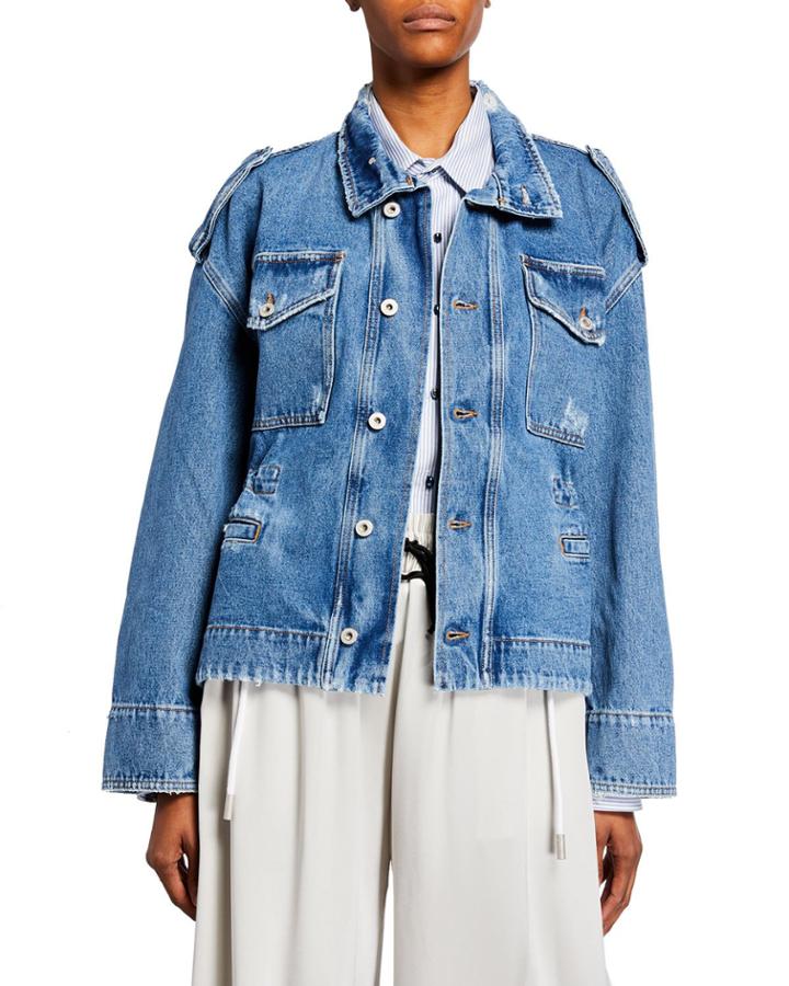 Off-white Floral Shop Distressed Denim Jacket