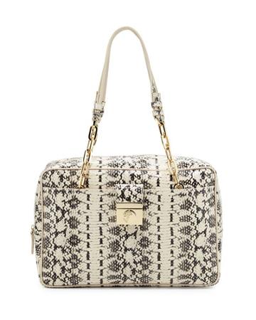 Chain-handle Snake-embossed Leather Shoulder Bag, Nero/sabbi