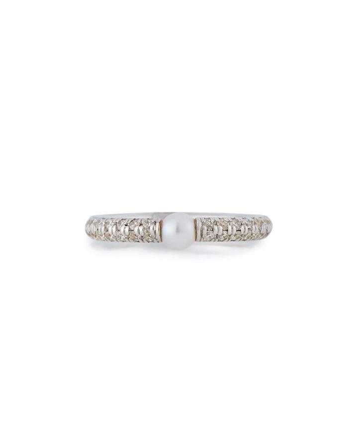 18k White Gold Diamond & Pearl Ring,