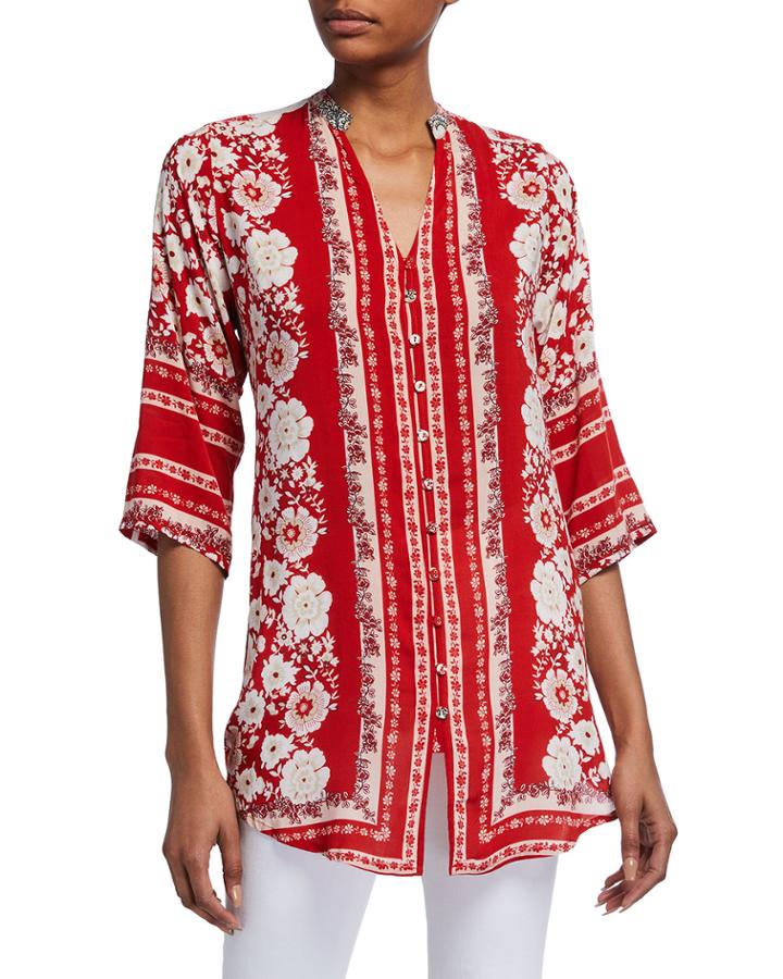 Zoi Button-down Printed Challis Blouse