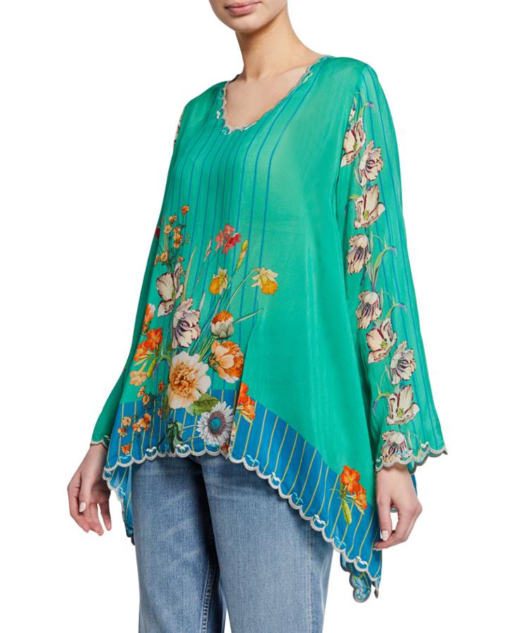 Stella Floral-print V-neck Flare-sleeve Georgette Blouse