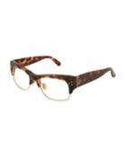 Cat-eyed Acetate/titanium Brow-line Optical Glasses