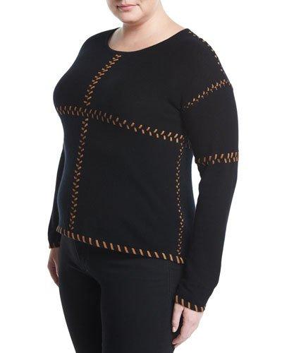 Cashmere Suede-stitch Sweater, Black,